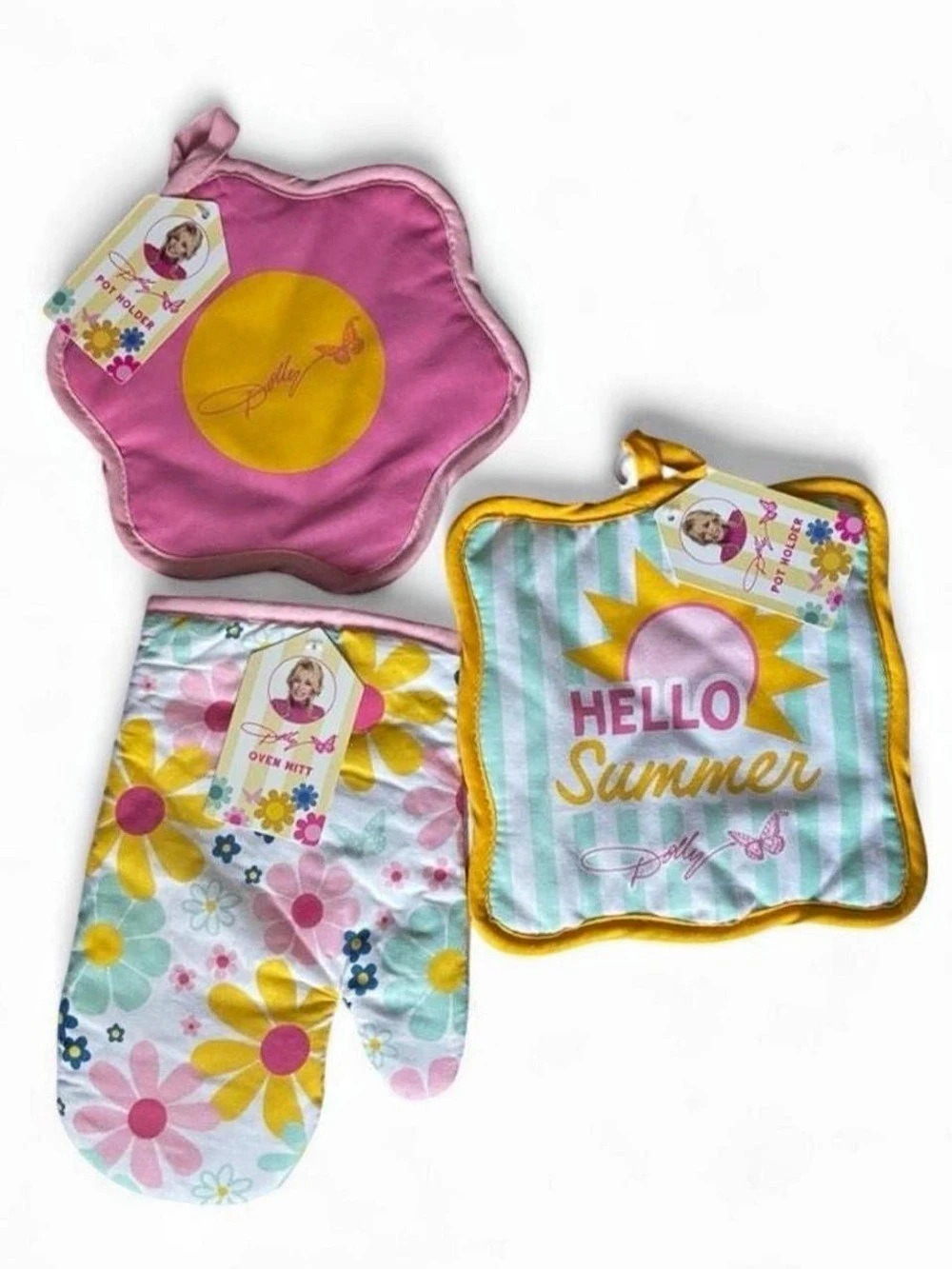 Dolly Parton Hello Summer Butterfly Kitchen Pot Holders - lot of 3